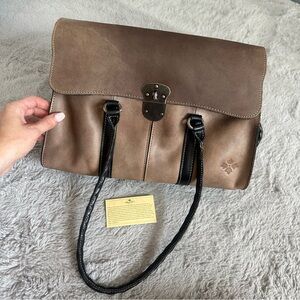 Patricia Nash Vienna Satchel Leather Shoulder Hand Bag Gray Taupe Purse Bag
